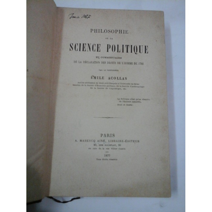 PHILOSOPHIE DE LA SCIENCE POLITIOUE - EMILE ACOLLAS PHILOSOPHIE DE LA SCIENCE POLITIOUE - EMILE ACOLLAS